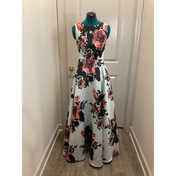Betsy & Adam Dresses & Skirts - Betsy & Adam Mint Floral Ball Gown with Pink and Black Blooms